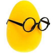 Žluté velikonoční vajíčko s brýlemi, semišované ozdobné vajíčko, velikonoční dekorace