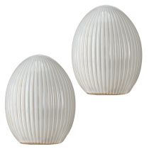 položky Easter Eggs Keramické dekorační vajíčko s drážkami Bílá šedá 10×12,5cm 2 ks