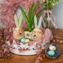 Velikonoční zajíček s brýlemi dekorativní figurka dřevěné vajíčko Ø5cm V13,5cm 3ks
