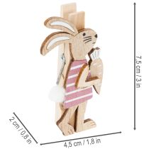 položky Dekorativní sponky s velikonočním zajíčkem, růžovo-bílé dřevěné velikonoční ozdoby, 7,5 cm, 4 kusy