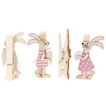 položky Dekorativní sponky s velikonočním zajíčkem, růžovo-bílé dřevěné velikonoční ozdoby, 7,5 cm, 4 kusy