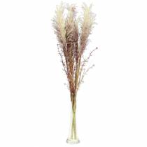 Pampas grass créme, fialka Umělé sušené květiny 3ks