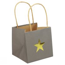 Papírové tašky s hvězdou a uchem šedé tříděné 10,5×10,5cm 9ks