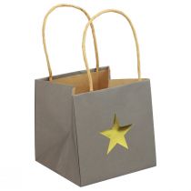 Papírové tašky s hvězdou a uchem šedé tříděné 12×12×12cm 9ks