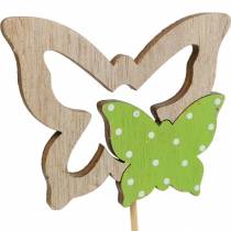 Dřevěná jarní dekorace motýlek na tyčce 16ks