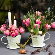 položky Květináč, ozdobný držák kávového filtru, kovový kelímek na pěstování, květinová dekorace zelená, bílá shabby chic V11cm Ø11cm