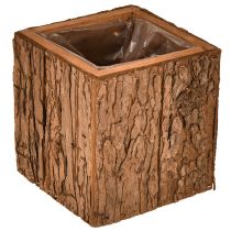 položky Čtvercový dřevěný květináč s borovou kůrou a květináč 12×12 cm
