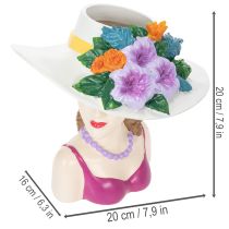 položky Žena v váze s kloboukem a květináčem, dekorace do květináče, pro vnitřní i venkovní použití, 20 cm