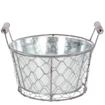 položky Rostlinný koš s vložkou, drátěný koš, květináč, pružinové stříbro, bíle natřený, shabby chic, Ø22cm V17,5cm