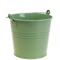 Květináč vintage dekorativní kovové vědro světle zelené Ø16cm V24cm