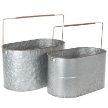 položky Květináč s rukojetí, kovový květináč, květináč, stříbrný, hnědý, V22/20cm D42/40cm, sada 2 ks
