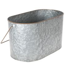 položky Květináč s rukojetí, kovový květináč, květináč, stříbrný, hnědý, V22/20cm D42/40cm, sada 2 ks