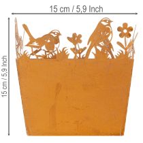 položky Kovový květináč s ptáky, květináč, pružina, rezavá úprava, výška 15,5 cm