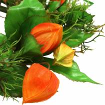 položky Umělý věnec z Physalis, oranžový a zelený, Ø28cm, podzimní dekorace