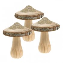 Dřevěná houbová kůra a třpytky deko houby dřevo V8,5cm 4ks