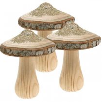Dřevěná houbová kůra a třpytky deko houby dřevo V11cm 3ks