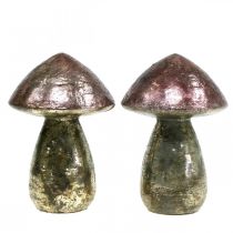 Deko houby růžové podzimní dekorace kov Ø9cm V13,5cm 2ks