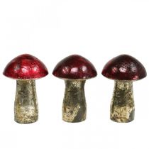 Deko houby kovová červená podzimní dekorace dekorace na stůl Ø6,5cm V10cm 3ks