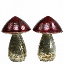 Deko houby skleněné červené vintage podzimní dekorace Ø9cm V13,5cm 2ks