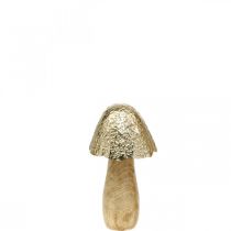 Dekorativní houba kov dřevo zlatá, přírodní dekorace na stůl podzim 18,5cm