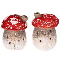 položky Dekorativní figurka muchomůrka s komínem, houbový domeček, světýlko, 10 cm, 2 ks