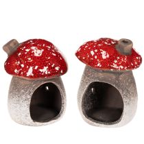 položky Dekorativní figurka muchomůrka s komínem, houbový domeček, světýlko, 10 cm, 2 ks