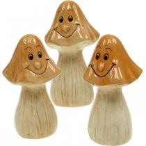 Deko houby keramické hnědé podzimní dekorace postavičky Ø6cm V10,5cm 3ks