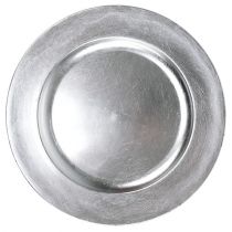 Plastový talíř 25cm stříbrný se stříbrným listovým efektem