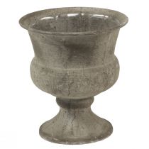 položky Váza na šálek kovová ozdobná mísa šedá starožitná Ø13,5cm H15cm