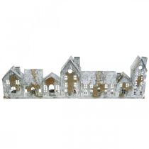 Domy pro osvětlení, dekorace oken, světelné domky stříbrné, kovová lucerna starožitný vzhled L67,5cm H20cm