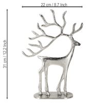 položky Dekorace soba, figurka jelena, kovová stříbrná, výška 31 cm