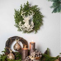 položky Sob k zavěšení, vánoční dekorace, hlava jelena, kovový přívěsek zlatý antický vzhled V23cm 2ks