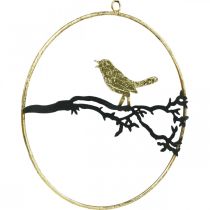 Okenní dekorace ptáček, podzimní dekorace na zavěšení, kov Ø22,5cm