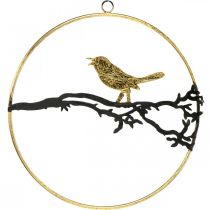 Okenní dekorace ptáček, podzimní dekorace na zavěšení, kov Ø22,5cm