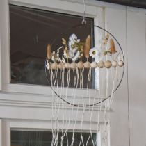 položky Dekorativní kroužek, kov, dřevěné korálky, Ø30cm, černá, bílá, přírodní, sada 4 kusů