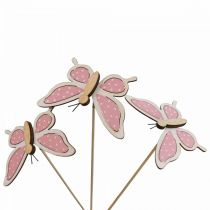 položky Růžové motýlkové dekorační tyčinky dřevěné 7,5cm 28cm 12ks