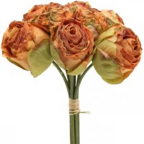 Hrozen růže, hedvábné květy, umělé růže oranžové, starožitný vzhled L23cm 8ks
