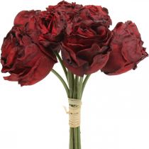položky Umělé růže červené, hedvábné květy, svazek růží L23cm 8ks
