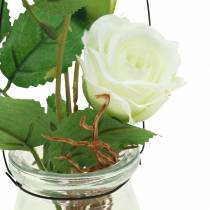 Růže ve skle bílá H23cm