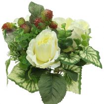 Kytice růží / hortenzií bílá s bobulemi 31cm