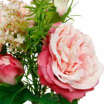 Kytice z umělých růží v kytici růžových hedvábných květů