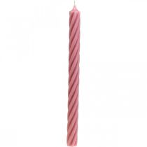 Rustikální svíčky, jednobarevné růžové 350/28mm 4ks