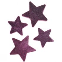 položky Bodová dekorace hvězdy vločkované sametové hvězdy fialová bobule 4/5cm 40ks