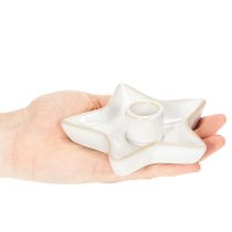 položky Keramický svícen ve tvaru hvězdy, bílý, pro kuželovité svíčky, 12 cm, 2 kusy