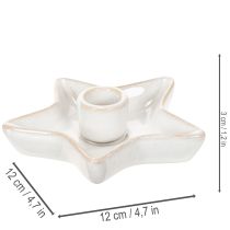 položky Keramický svícen ve tvaru hvězdy, bílý, pro kuželovité svíčky, 12 cm, 2 kusy