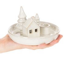 položky Dekorativní keramický svícen s domečkem a stromy, 16 cm
