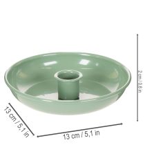 položky Zelený kovový svícen, dekorativní, na kuželové svíčky, 13 cm
