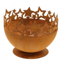 Kovová miska s hvězdičkami, vánoční dekorace, ozdobná nádoba patina Ø25cm V20,5cm