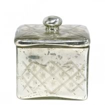 Skleněná dóza s víčkem omšelé sklo dekorace champagne 14×14×14,5cm