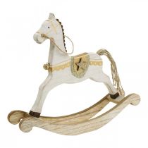 položky Houpací koník dřevo, vánoční dekorace bílá zlatá V24cm